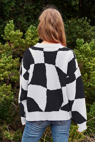 Multi Geo Checker Pullover Knit Sweater Top *Online Only* - Premium  at Lonnys NY - Just $65! Shop Womens clothing now 