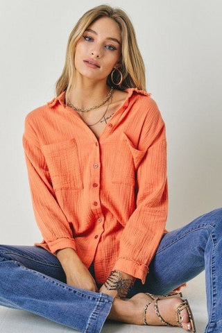 Solid Button Down Long Sleeve Shirt *Online Only* - Premium  at Lonnys NY - Just $62! Shop Womens clothing now 