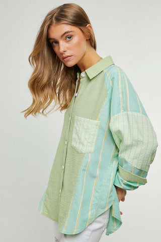 Plaid Stripe Shirt Top  *Online Only* - Premium  at Lonnys NY - Just $73! Shop Womens clothing now 