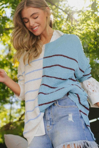 Textured Multi-Color Striped Sweater  *Online Only* - Premium  at Lonnys NY - Just $90! Shop Womens clothing now 