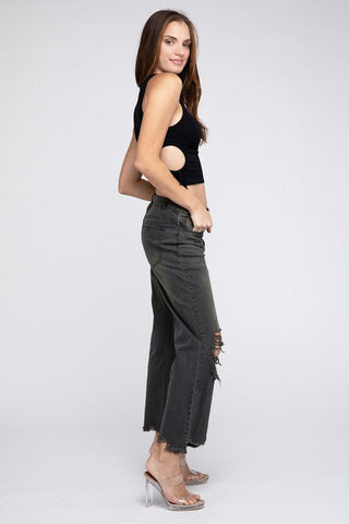 Distressed Vintage Washed Wide Leg Pants *Onine Only* - Premium  from BiBi - Just $78! Shop now 