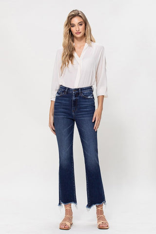 High Rise Distressed Hem Kick Flare Jeans *Online Only* - Premium clothing at Lonnys NY - Just $81! Shop Womens clothing now 