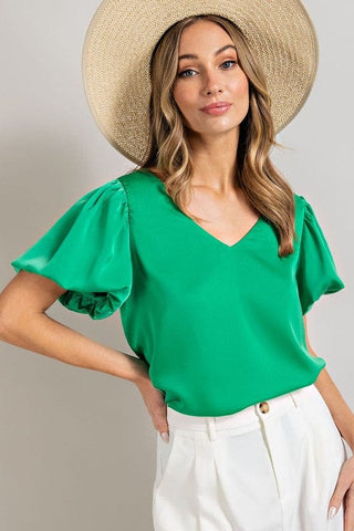 V-Neck Puff Sleeve Blouse Top *Online Only* - Premium  at Lonnys NY - Just $43.85! Shop Womens clothing now 