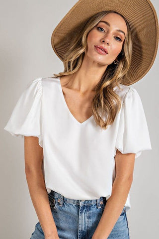 V-Neck Puff Sleeve Blouse Top *Online Only* - Premium  at Lonnys NY - Just $43.85! Shop Womens clothing now 