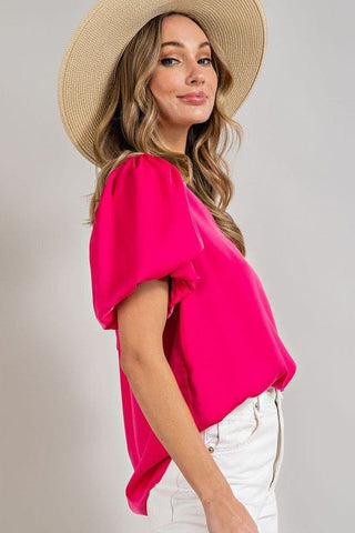 V-Neck Puff Sleeve Blouse Top *Online Only* - Premium  at Lonnys NY - Just $43.85! Shop Womens clothing now 