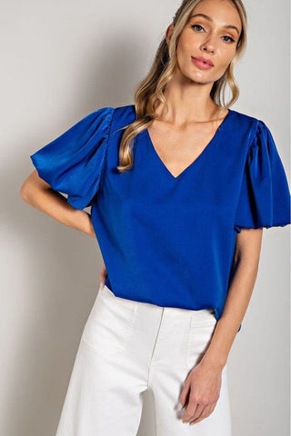 V-Neck Puff Sleeve Blouse Top *Online Only* - Premium  at Lonnys NY - Just $43.85! Shop Womens clothing now 