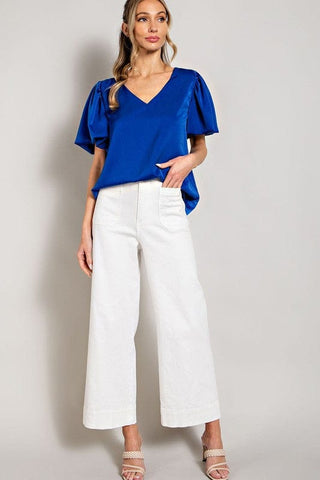 V-Neck Puff Sleeve Blouse Top *Online Only* - Premium  at Lonnys NY - Just $43.85! Shop Womens clothing now 