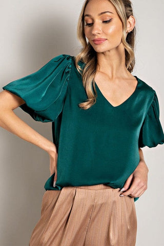 V-Neck Puff Sleeve Blouse Top *Online Only* - Premium  at Lonnys NY - Just $43.85! Shop Womens clothing now 