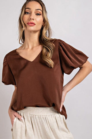 V-Neck Puff Sleeve Blouse Top *Online Only* - Premium  at Lonnys NY - Just $43.85! Shop Womens clothing now 