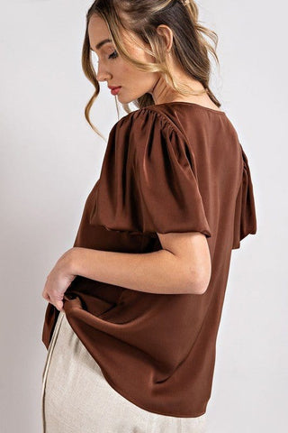 V-Neck Puff Sleeve Blouse Top *Online Only* - Premium  at Lonnys NY - Just $43.85! Shop Womens clothing now 