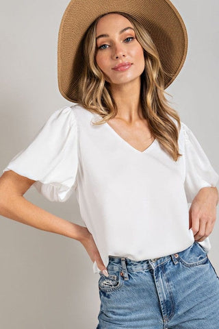 V-Neck Puff Sleeve Blouse Top *Online Only* - Premium  at Lonnys NY - Just $43.85! Shop Womens clothing now 