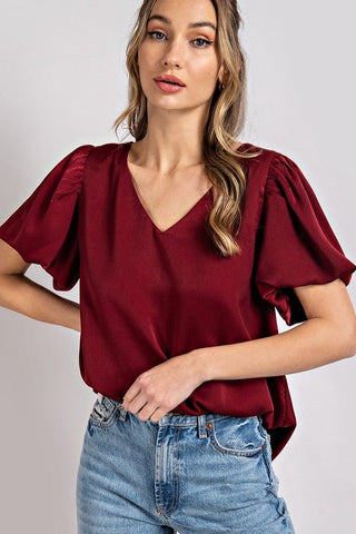 V-Neck Puff Sleeve Blouse Top *Online Only* - Premium  at Lonnys NY - Just $43.85! Shop Womens clothing now 