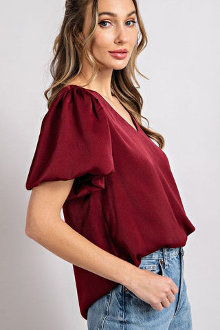 V-Neck Puff Sleeve Blouse Top *Online Only* - Premium  at Lonnys NY - Just $43.85! Shop Womens clothing now 