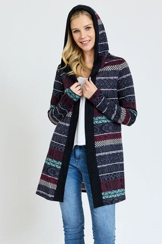 Plus Long Tribal Print Hooded Cardigan *Online Only* - Premium  at Lonnys NY - Just $60! Shop Womens clothing now 
