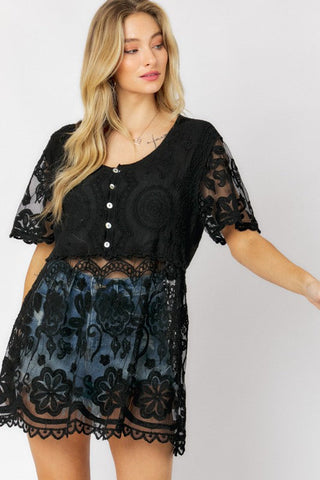 Crochet Round Neck Button Down Top  *Online Only* - Premium cover ups from Davi & Dani - Just $45! Shop now 