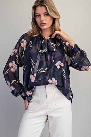 Madison Floral Print Tie Front Blouse