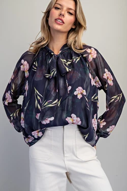 Madison Floral Print Tie Front Blouse
