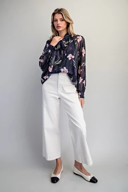 Madison Floral Print Tie Front Blouse