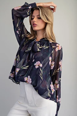 Madison Floral Print Tie Front Blouse