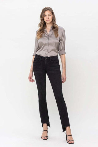 Mid Rise Step Hem with Slit Straight Jeans - Premium  from Flying Monkey - Just $90! Shop now 