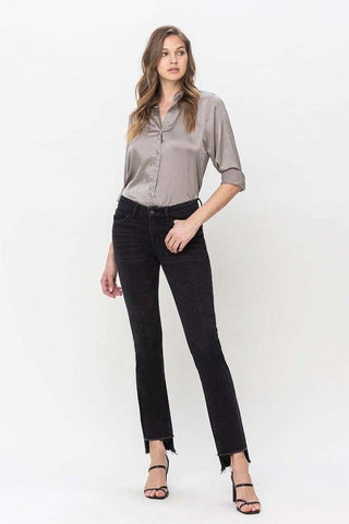 Mid Rise Step Hem with Slit Straight Jeans - Premium  at Lonnys NY - Just $90! Shop Womens clothing now 