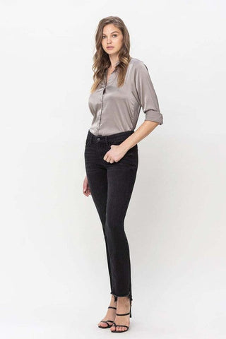 Mid Rise Step Hem with Slit Straight Jeans *Online Only* - Premium  at Lonnys NY - Just $90! Shop Womens clothing now 