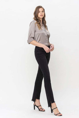 Mid Rise Step Hem with Slit Straight Jeans - Premium  at Lonnys NY - Just $90! Shop Womens clothing now 