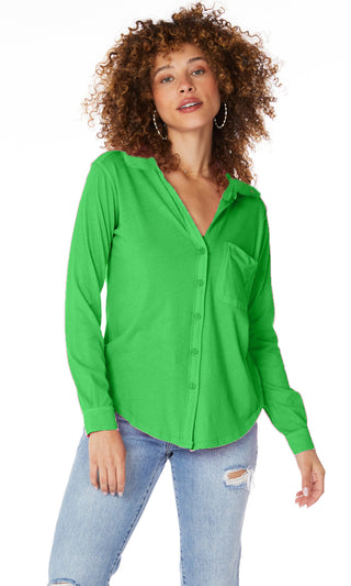 Bobi Long Sleeve Collar Button Front Tee - Premium Shirts & Tops from BOBI - Just $95! Shop now 