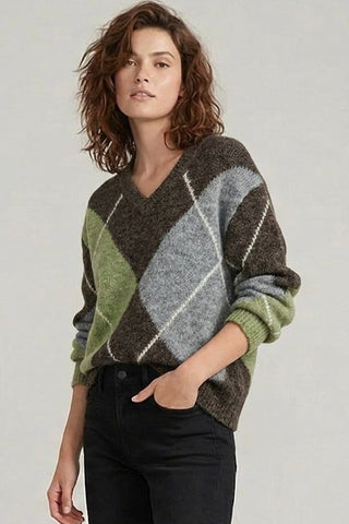 īres Diamond Argyle Intarsia Sweater
