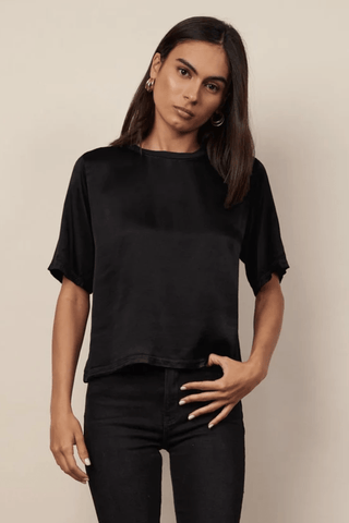 La Made Nights In The City Silk Tee - Premium Shirts & Tops at Lonnys NY - Just $88! Shop Womens clothing now 