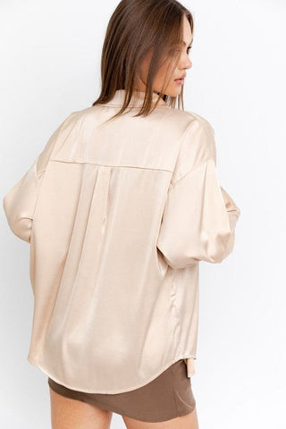 Satin Oversized Shirt *Online Only* - Premium  at Lonnys NY - Just $65! Shop Womens clothing now 