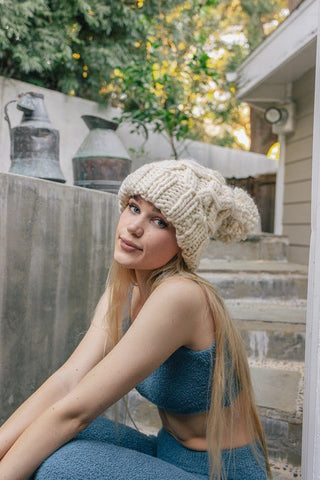 Oversized Chunky Knit Pom Beanie *Online Only* - Premium  from Leto Accessories - Just $35! Shop now 