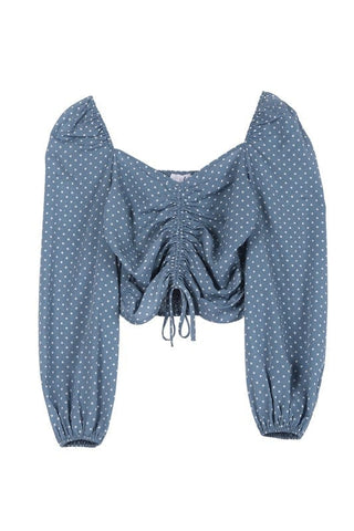 Ruched polka dot crop top with puff sleeves *Onine Only* - Premium  at Lonnys NY - Just $42! Shop Womens clothing now 