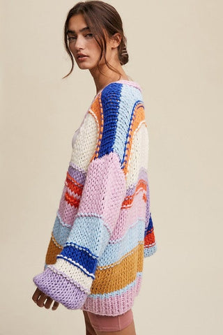 Hand Knit Multi Striped Cardigan *Online Only* - Premium  at Lonnys NY - Just $105! Shop Womens clothing now 