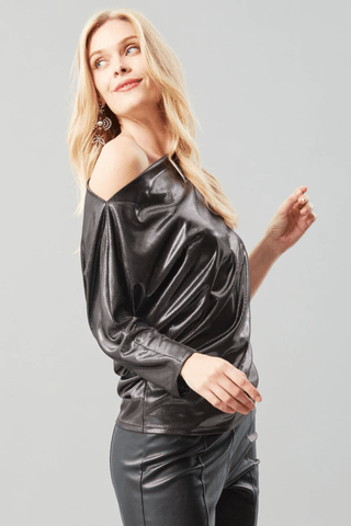 Lola & Sophie Metallic Dots Jersey Off-Shoulder Top - Premium Shirts & Tops at Lonnys NY - Just $163! Shop Womens clothing now 