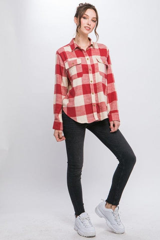Lightweight Plaid Button Down Top *Online Only* - Premium  from Love Tree - Just $45! Shop now 