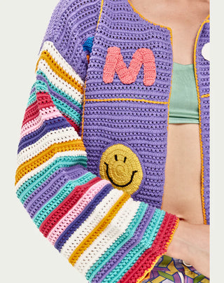 Me369 Ibiza Purple Crochet Crop Cardigan