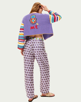 Me369 Ibiza Purple Crochet Crop Cardigan
