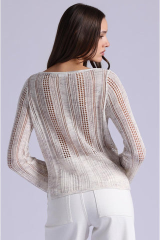 Minnie Rose Sequin Pointelle Bell Sleeve Sweater