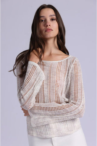 Minnie Rose Sequin Pointelle Bell Sleeve Sweater