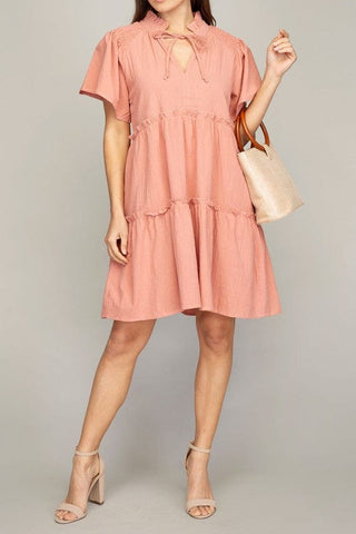 Tiered mini dress with tie  *Online Only* - Premium  at Lonnys NY - Just $45! Shop Womens clothing now 