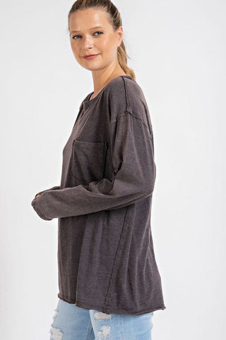 MINERAL WASHED ROUND NECKLINE LONG SLEEVES TOP *Online Only* - Premium  from Rae Mode - Just $35.60! Shop now 