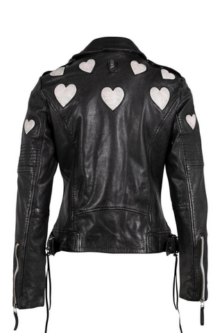 Mauritius Reo RF Heart Detail Leather Jacket, Black - Premium Coats & Jackets at Lonnys NY - Just $328! Shop Womens clothing now 