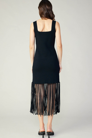 Madison Sweetheart Neck Sweater Midi Dress with Fringe - Premium dresses at Lonnys NY - Just $108! Shop Womens clothing now 
