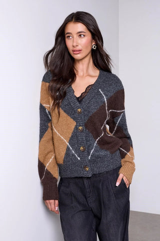 Tribal Lofty Argyle Sweater Cardigan