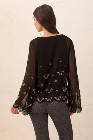 Tribal Embroidered Bell Sleeve Blouse