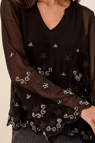 Tribal Embroidered Bell Sleeve Blouse